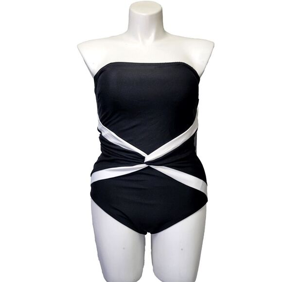 Vintage 90s Longitude Womens‎ 16 Black White One Piece Swimsuit Latitude Control - Picture 1 of 9